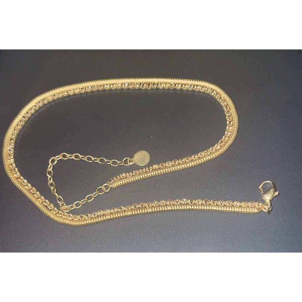 ROBERTA CHIARELLA Gold Tone Rhinestone Pendant Choker Necklace 12-16”